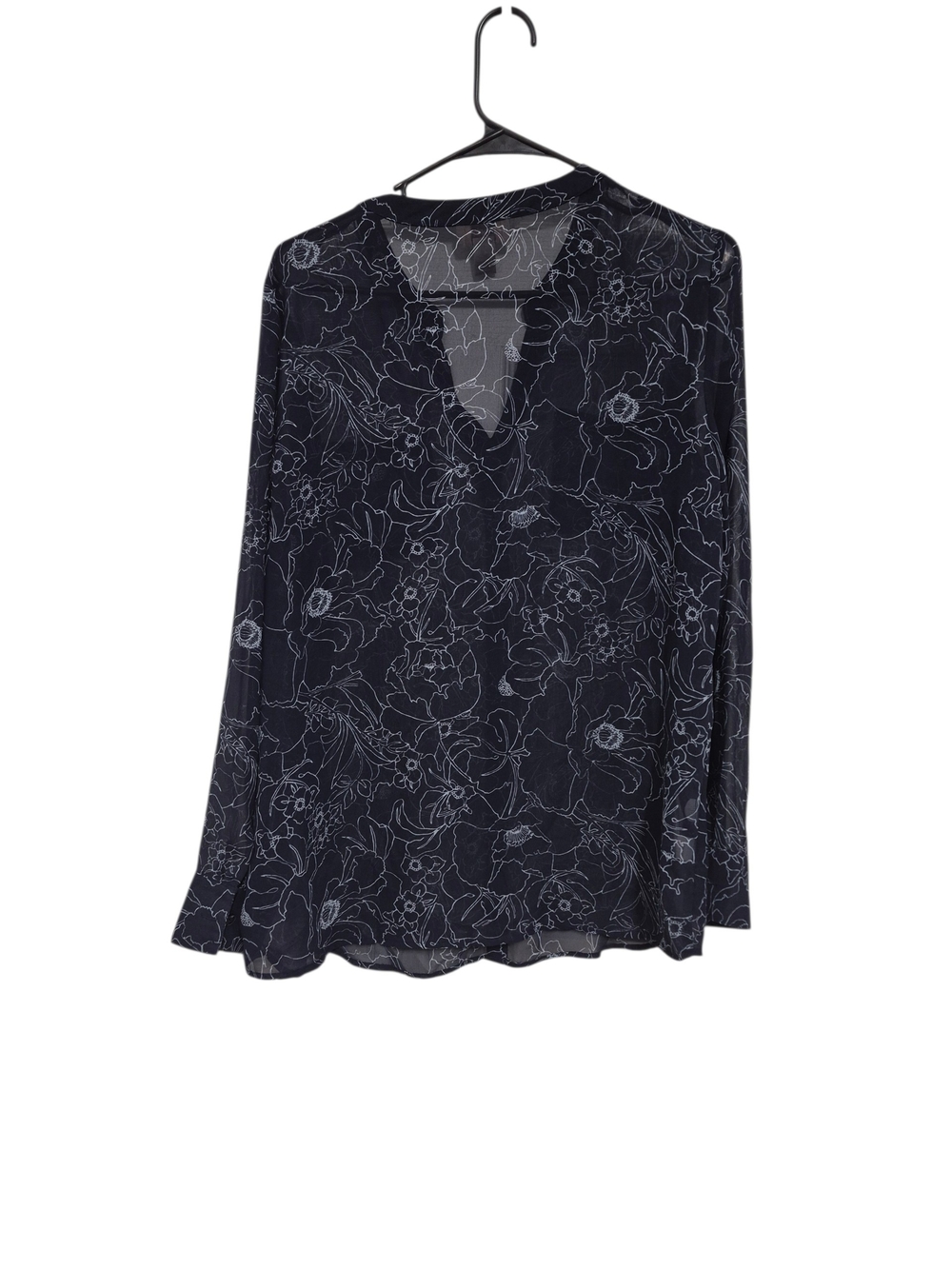 LOFT Ann Taylor Floral Sheer Split-Neck Long Sleeve Blouse - Picture 5 of 9
